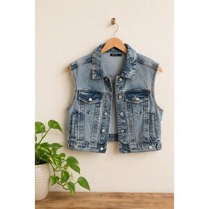 RD Style Acid Wash Denim Vest NWT Women's L Jean Festival Western Punk Cowgirl